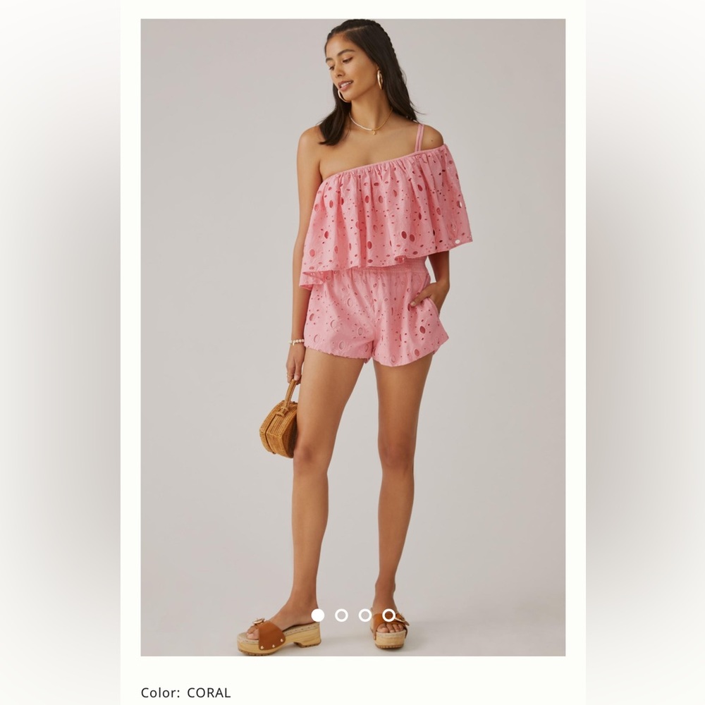 La Fuori x Anthropologie One-Shoulder Eyelet Romper size small